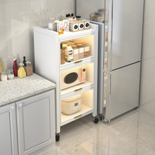 新款家用厨房置物架微波炉调料分层收纳柜锅具碗多层窄边储物整体