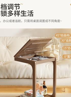 C新款实木ZG-63816沙发边几可移动边型角几翻盖头床桌子客厅带轮
