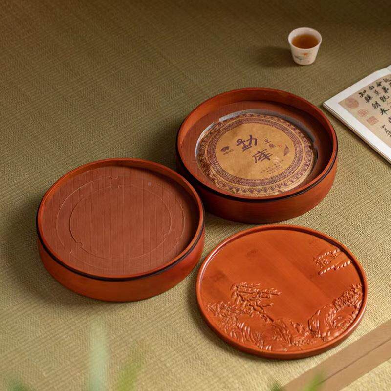 意茶饼包白装盒双饼单饼竹盒圆形普洱饼XLK收纳点茶盘357g200g茶