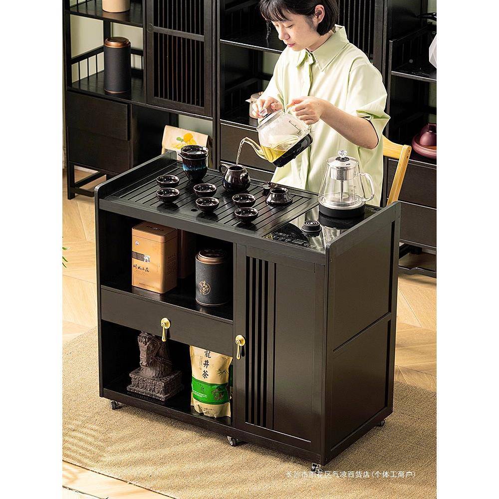 移ZYI动茶桌小茶煮烧水壶一体用茶水柜茶车阳台实木茶家几泡台茶