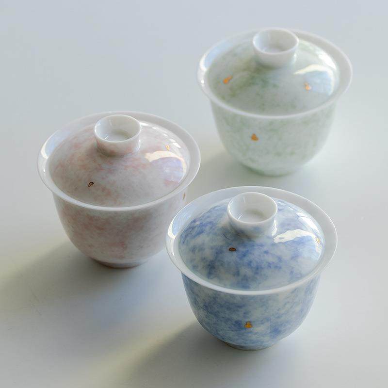 花家开荼蘼三色抓小个清新二才盖碗薄胎UQQ用手泡茶碗高档功夫单