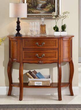 式全实木玄关桌户门入靠墙过道半进圆弧美形墙边柜ZG-59915客厅走