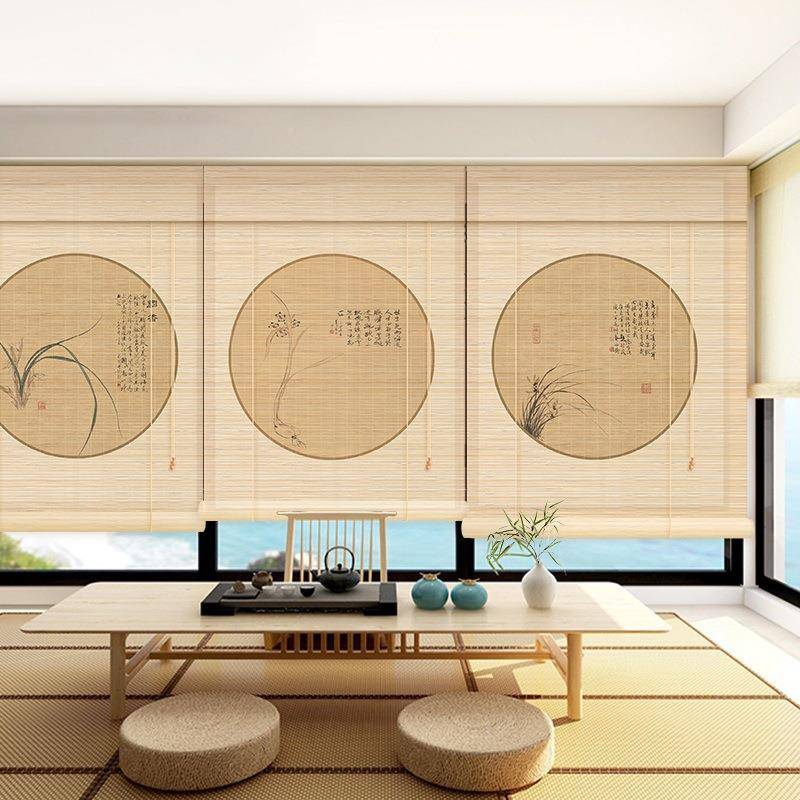 RXX中竹帘卷帘书帘房茶新室门帘隔断挂升降悬挂式屏风遮挡遮阳式