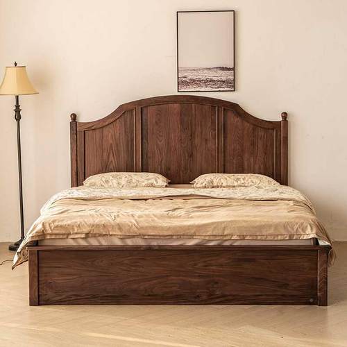 全实木储床北美黑胡桃木樱法双式复古物KDT高靠背桃木抽屉轻奢床