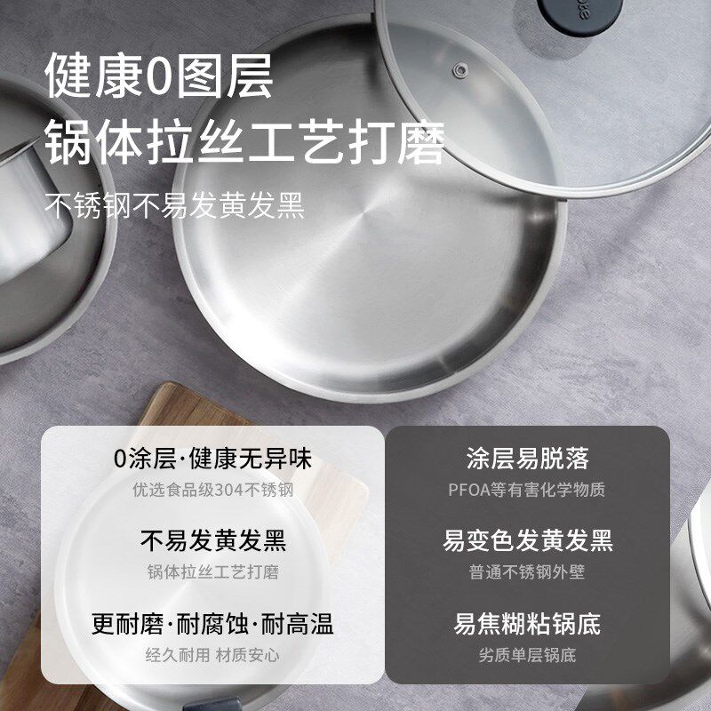 卡罗特不锈钢锅家用厨房锅具套装无涂层煎炒锅蒸煮锅可拆卸手柄锅
