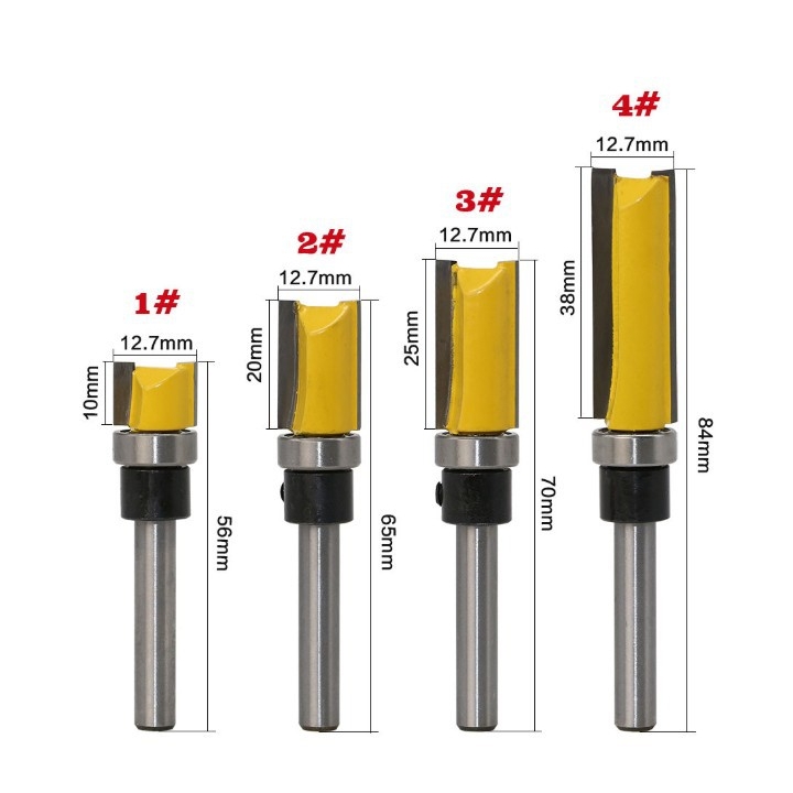 4PC1/4柄仿型直刀修边刀1/4*12.7*10 20 25 38MM黄色修边雕刻机刀