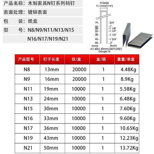 锦乾枪钉码钉N8/N9/N11/N13/N15/N16/N17/N19/N21木质家具沙发N钉