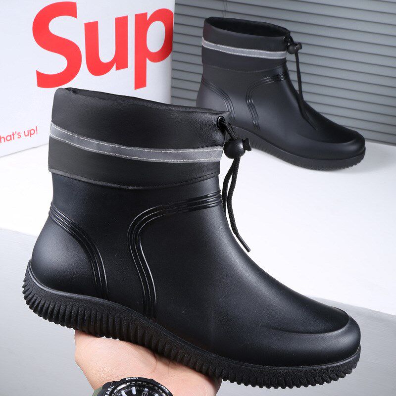 低帮雨鞋男款短筒夏天防滑防水厨师工作水靴加绒工地耐磨胶鞋轻便