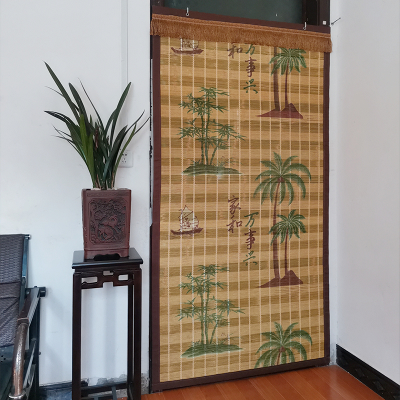 夏季新款竹门帘中式田园风格家用防蚊蝇竹子门帘咖啡色卧室竹帘子