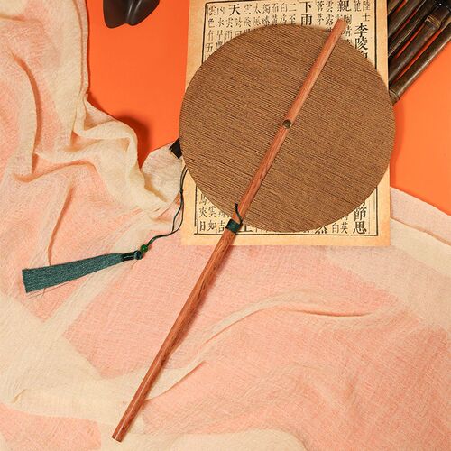 红木长柄古风腰扇可卷旋转团扇折叠团扇古风团扇竹扇麈尾扇竹篦扇