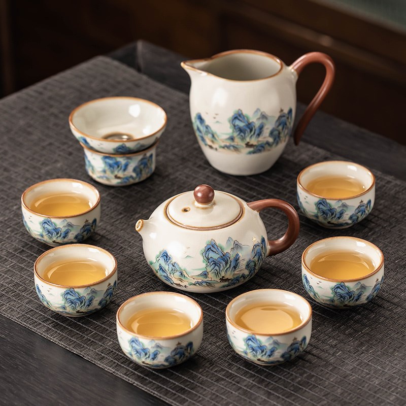 2025新款汝窑功夫茶具套装家用陶瓷泡茶壶盖碗茶杯一整套喝茶器具