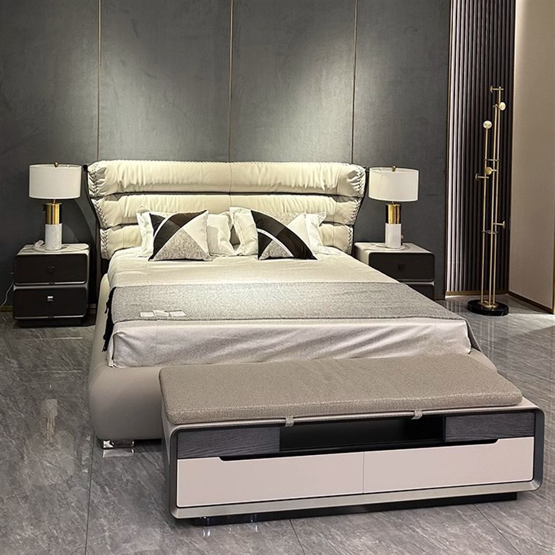 巴夏意式轻奢床1.8后s现代卧室简奢大床别墅豪宅实木婚床家具