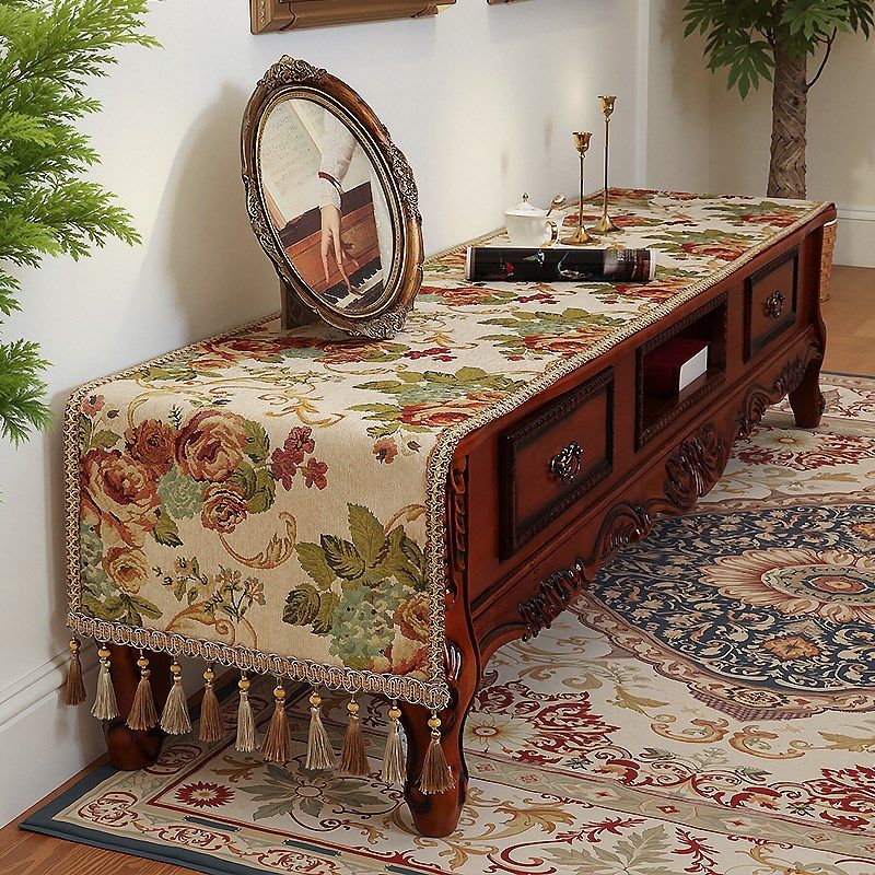 欧式电视柜桌布长条盖布防尘罩轻奢高级感餐边柜台面垫子2025新款
