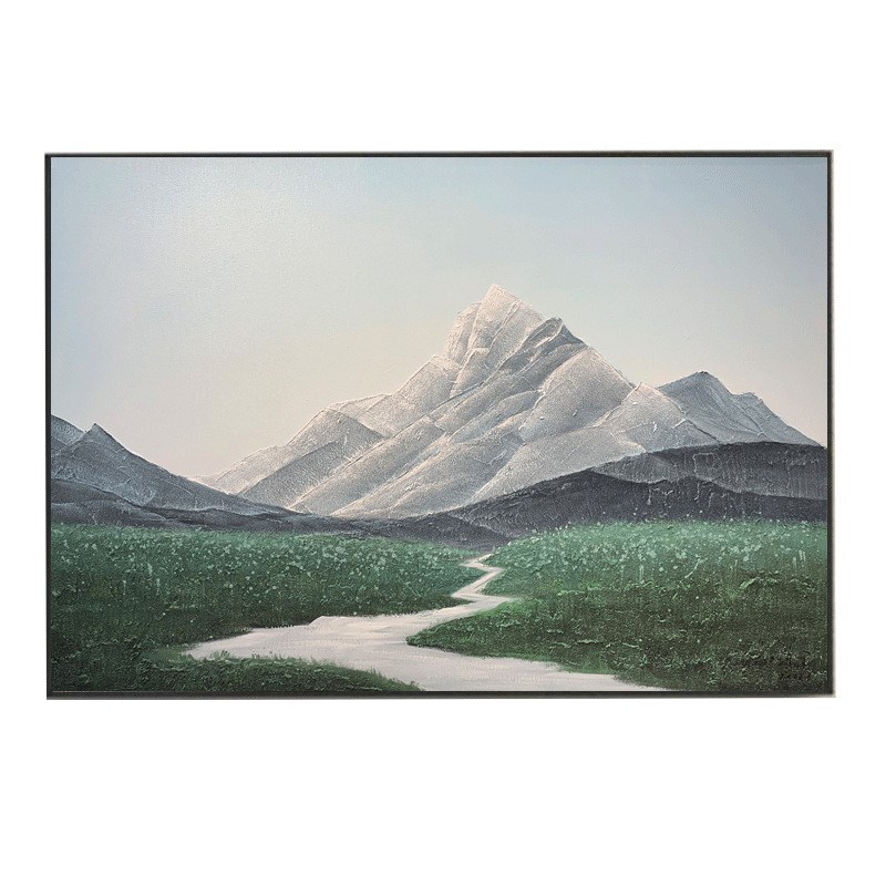 手绘油画《初春》山水风景客厅背C景装饰画诧寂风手工肌理抽象挂