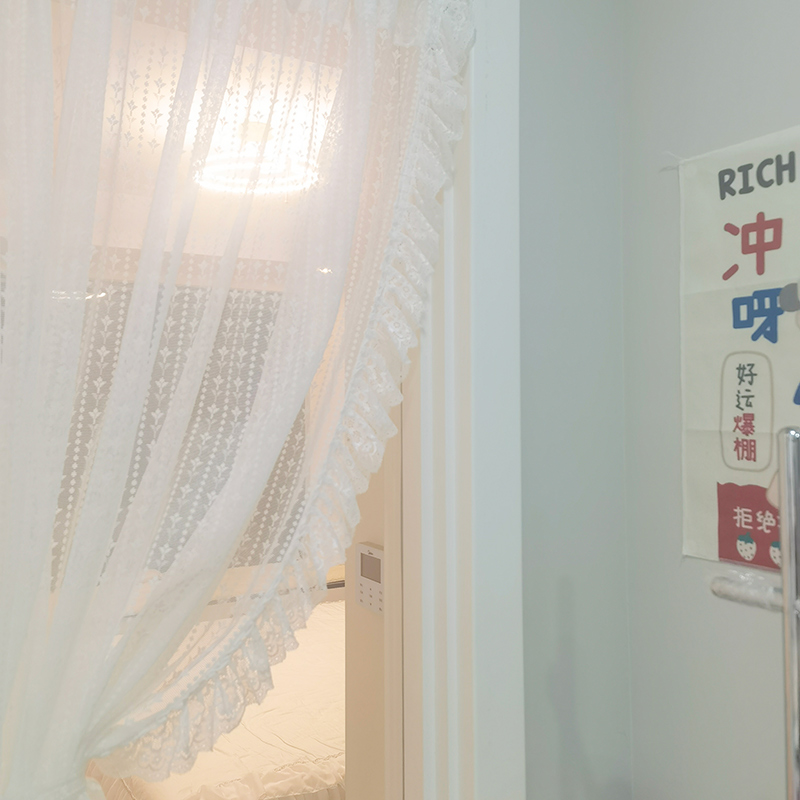 洛可可免打孔g蕾丝纱帘门帘隔断客厅短帘小窗户柜帘轻奢梦幻半帘