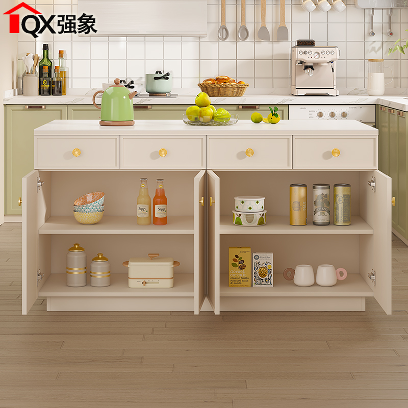 奶油风岛台餐桌一体厨房岩板中岛台茶桌储物展G示柜家用可定制E40