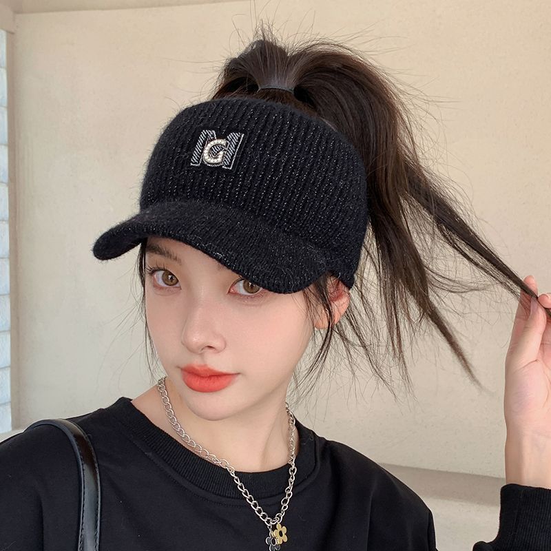 帽子女秋冬空顶毛线鸭舌帽韩版ins潮时尚户外百搭棒球帽针织帽女