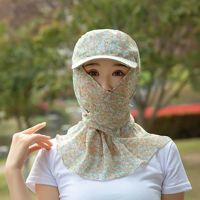 新款夏季防晒遮阳帽子女遮脸护脖子薄款碎花防蚊帽户外干活采茶帽