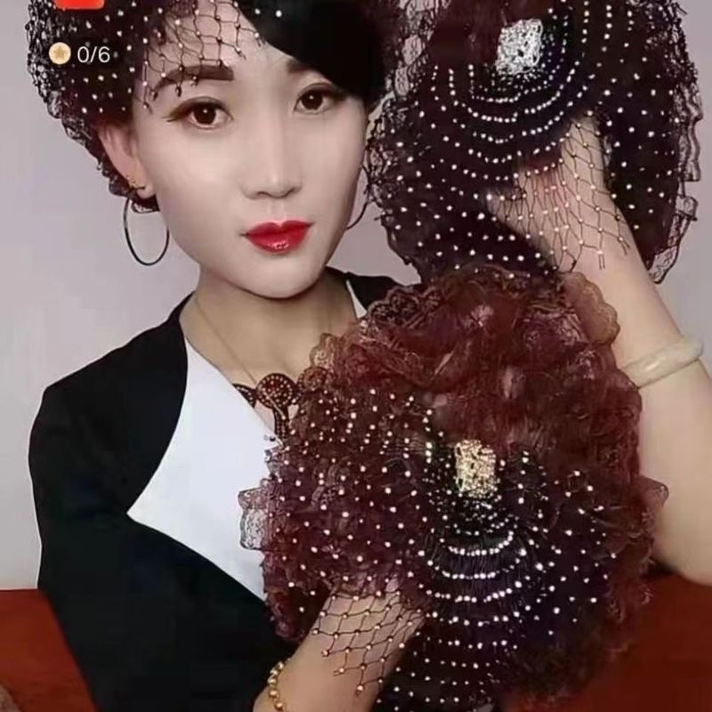 新款透气洋气蕾丝满天星帽子潮流美人帽高档复古风孔雀帽包头帽韩