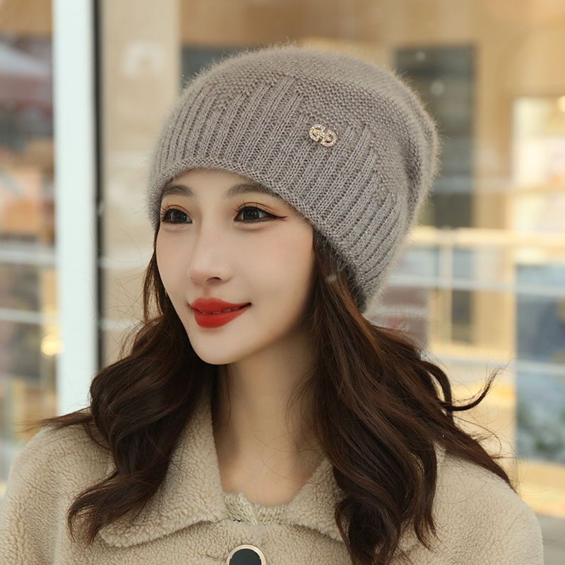 网红帽堆堆帽子女秋冬新款加厚保暖针织毛线手工编织帽松鼠绒帽子