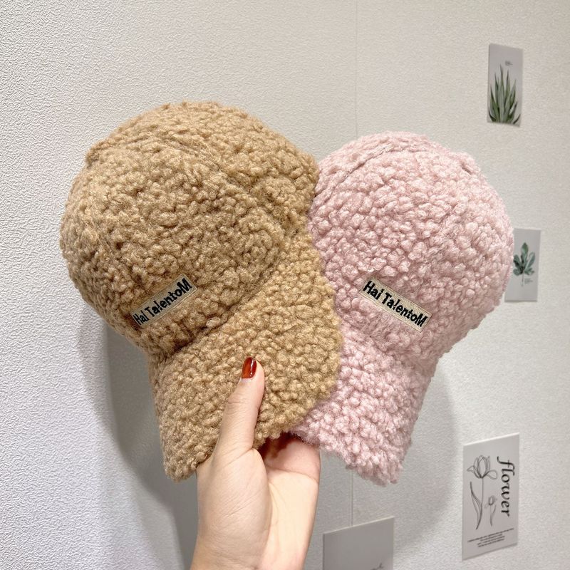 新款日系字母刺绣羊羔毛保暖棒球帽子女冬季时尚百搭情侣鸭舌帽韩