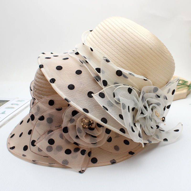 2025新款防晒渔夫帽子女春夏季遮阳帽中老年欧根花朵凉帽优雅妈妈