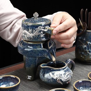 家用懒人泡茶器办公室喝茶壶陶瓷杯子一体 石磨半自动功夫茶具套装