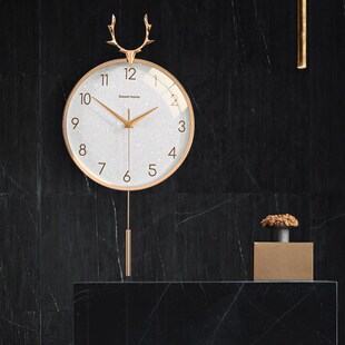 A9472023新款 时钟表客厅简约挂墙免打孔 现代轻奢黄铜挂钟家用时尚