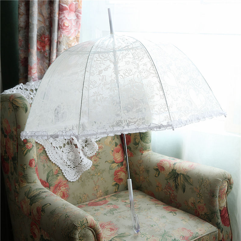 沛欣雨伞夏季g爱心小清新白色蕾丝黑色弯柄半自动长柄伞拱形透明