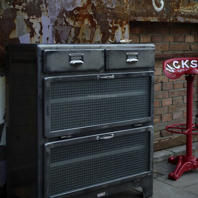 稻谷藏库DULTON 两屉下翻门柜子 金属玻L璃酒柜 简约餐边收纳斗柜