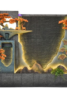 大型落地假山流水喷泉装饰摆件客厅庭院水幕墙背S景墙布置造景鱼