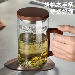 玻璃茶杯男士泡茶专用水杯茶水分离泡茶杯办公室绿茶杯过滤月牙杯