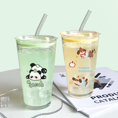 玻璃杯女高颜值带盖吸管杯果汁杯冷泡杯子2025新款水杯家用耐高温