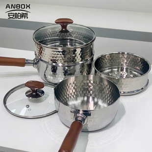 ANBOX304不锈钢雪平锅家用婴儿辅食三层钢小型奶蒸锅食泡面小汤锅