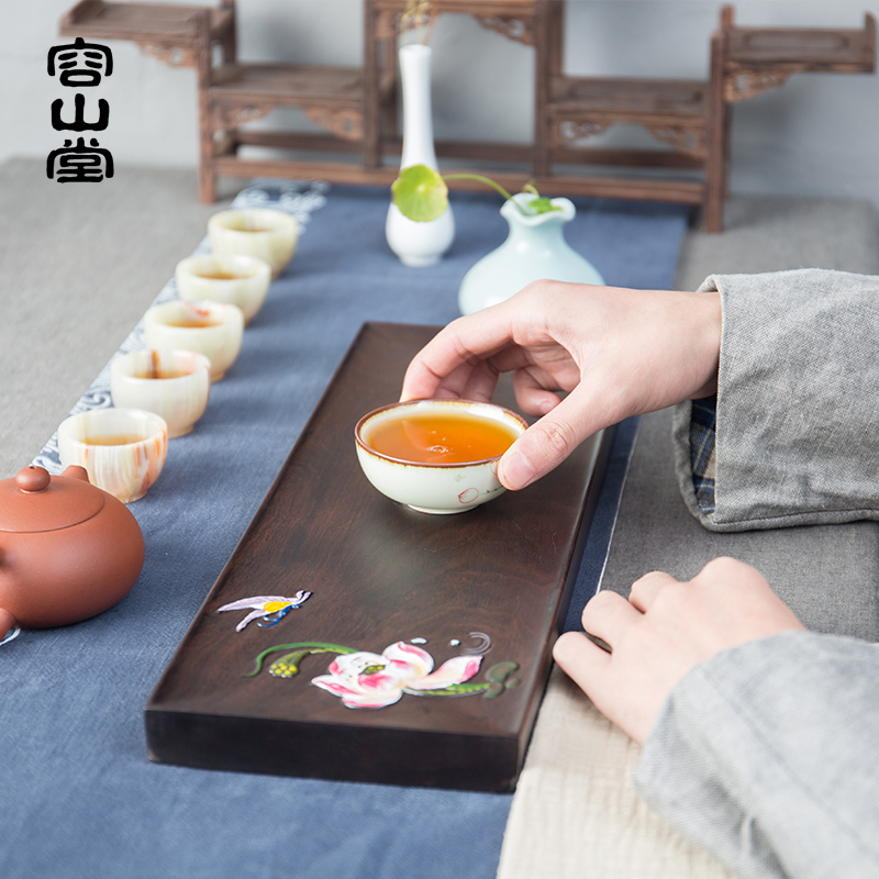 容山堂铭祥黑檀木彩绘小茶盘整块实木托盘壶承小号干泡台茶台茶席