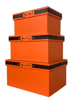 橙色样板房间装饰盒摆件软装收纳箱衣帽间皮质储物盒整理箱展示盒