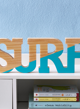 实木英文字母立体摆件创意装饰客厅家居卧室书房桌面松木书架摆设