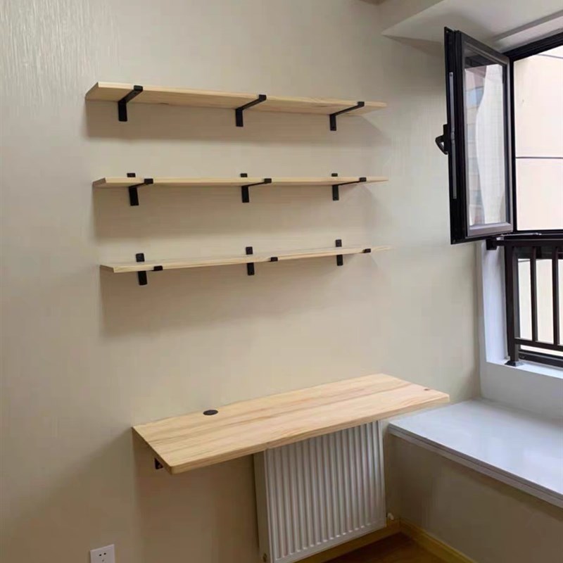实木一字隔板搁板金属厨房餐厅墙上木头置物架层板书架原木板定制