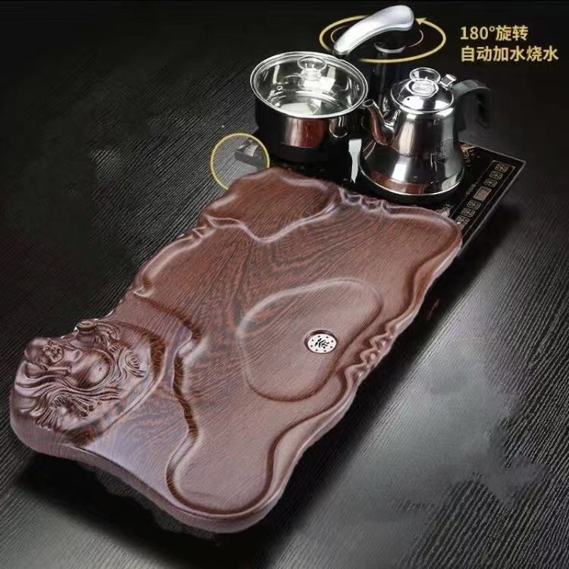 实木茶盘排水式功夫茶海鸡翅纹整块茶托全自动烧水干泡台家用泡茶