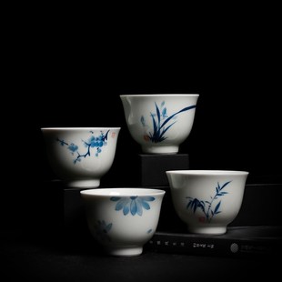 陶瓷纯手工主人茶杯子套装 中式 家用单个大号容量个人专用手绘茶碗