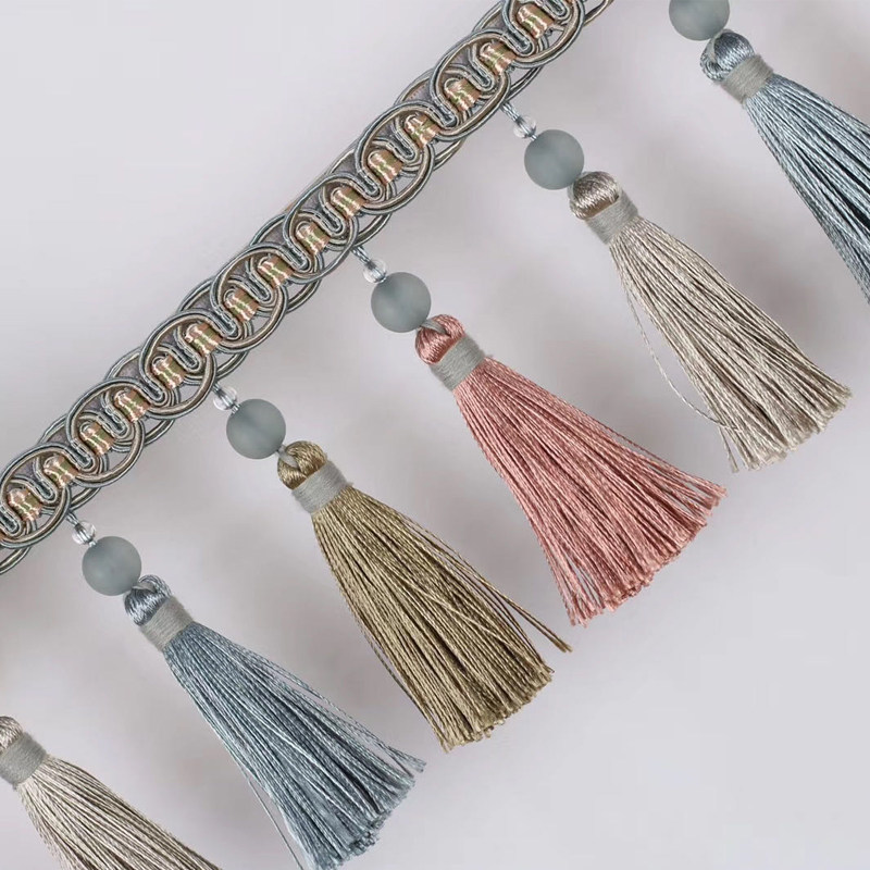 天河花边新款窗帘珠子花边流苏磨砂珠穗子缝边装饰一卷厂家现货