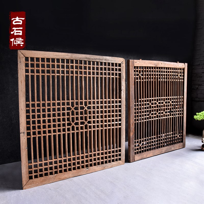 花格老旧实木窗户窗棂花窗铜钱中式木窗木雕定制怀旧仿古挂件杉木