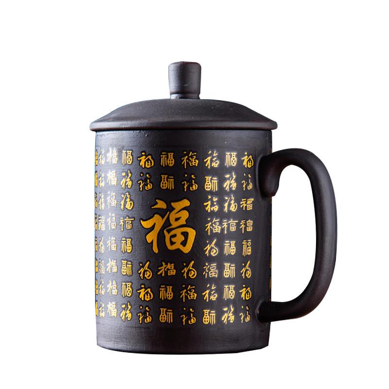 景德镇新款大号紫砂茶杯潮州产陶瓷盖杯 中式家用单人泡茶主人杯
