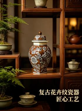 粉彩花瓶陶瓷储物罐民宿客厅电视柜摆件玄关博古架摆设