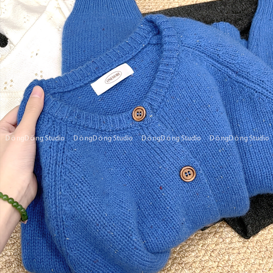 含泪省200！[星球蓝]全毛开衫圆领纯色宽松长袖针织毛衣外套 8856