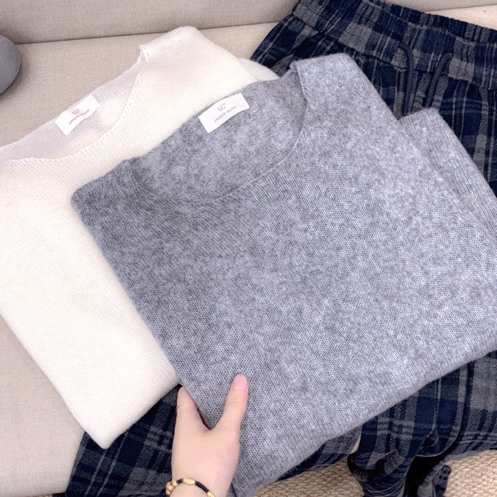 纯色丝羊绒！量少！圆领套头宽松长袖针织衫毛衣257021