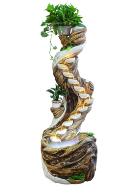土宫崖柏木雕落地流水生财摆件客厅楼梯拐角装饰阳台喷泉鱼池造景