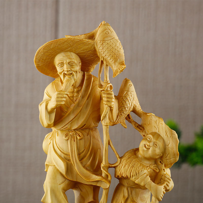 小叶黄杨木雕刻工艺品家居装饰实木年年有余满载而归摆件收藏送礼