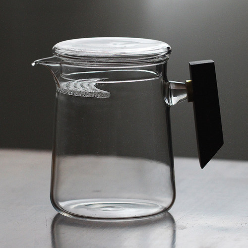 公道杯木把 耐热玻璃泡茶器 茶漏一体月牙公道杯茶水分离泡茶杯