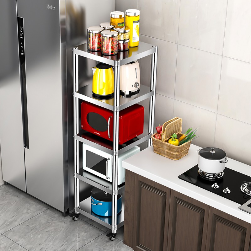 厨房不锈钢置物架冰箱侧边储物夹缝旋转收纳可移动带轮储物架专用